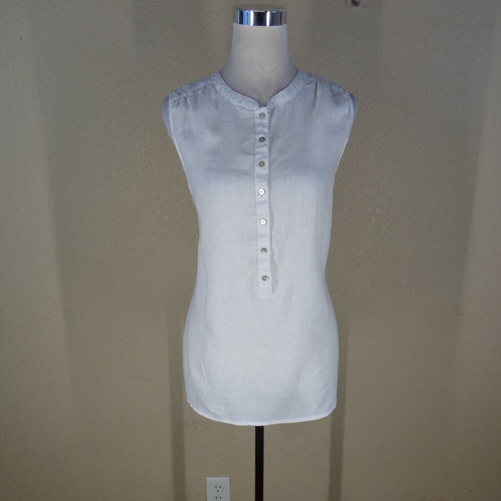 Womens Tahari blouse sleeveless 100% Linen Button Up Sleeveless Size L Large